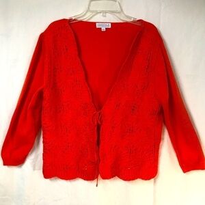 Joseph A. Women’s Cardigan Topper Bright Orange Woven Floral Tie Front Size L